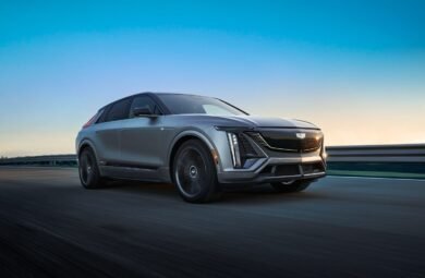 Front 3/4 view of the 2026 LYRIQ-V in Magnus Metal Frost. Preproduction model shown. Actual production model will vary. Magnus Metal Frost exterior color is extremely limited and late availability.