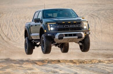 2024 Ford F-150 preproduction model shown. Available early 2024. Actual production vehicle may vary. Closed course. Professional Driver. Do not attempt unless you have special off-road driving training and are driving on a closed course. Always consult the Owner’s Manual before off-road driving, know your terrain and trail difficulty, and use appropriate safety gear. Ford is committed to the preservation of the environment and treading lightly.